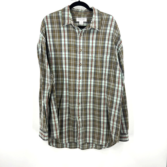 Vintage Distressed Flannel Plaid Shacket 100% Cotton Shirt Men's Large Tall - Picture 1 of 7